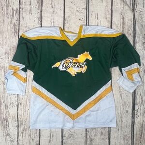 VTG Colts Horse Stitched USA Boys Kids Green and White Hockey Jersey